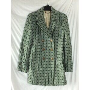 Jucy Couture Jacket Double Breasted Green/Blue Wool Blend Textured Size M Flaw
